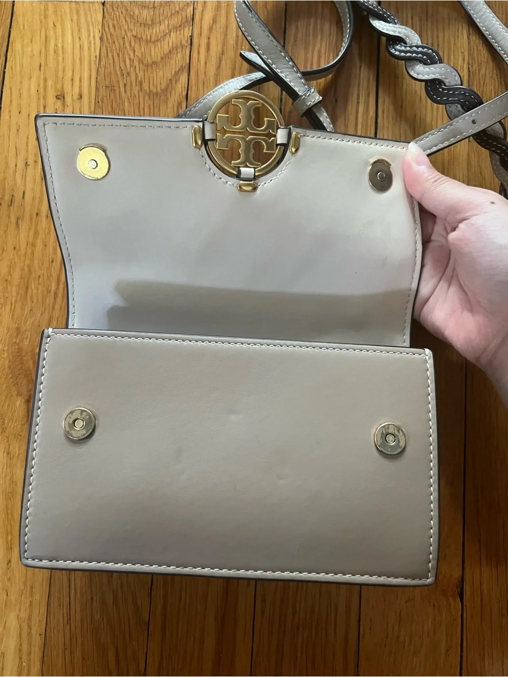 Tory Burch Colorblock Leather Crossbody Bag in White & Taupe